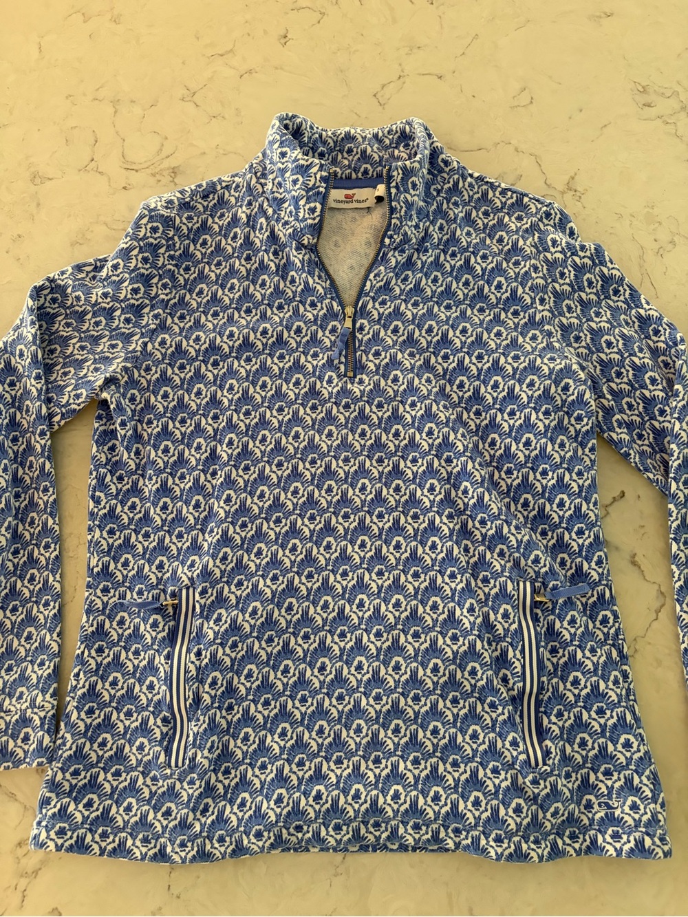Vineyard Vines Blue and White Floral Quarter-Zip Pullover